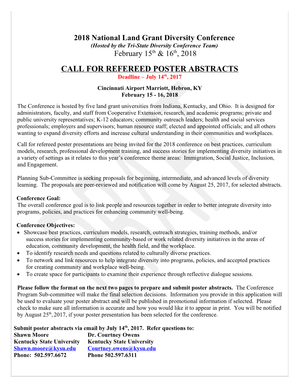 Call for Refereed Poster Abstracts