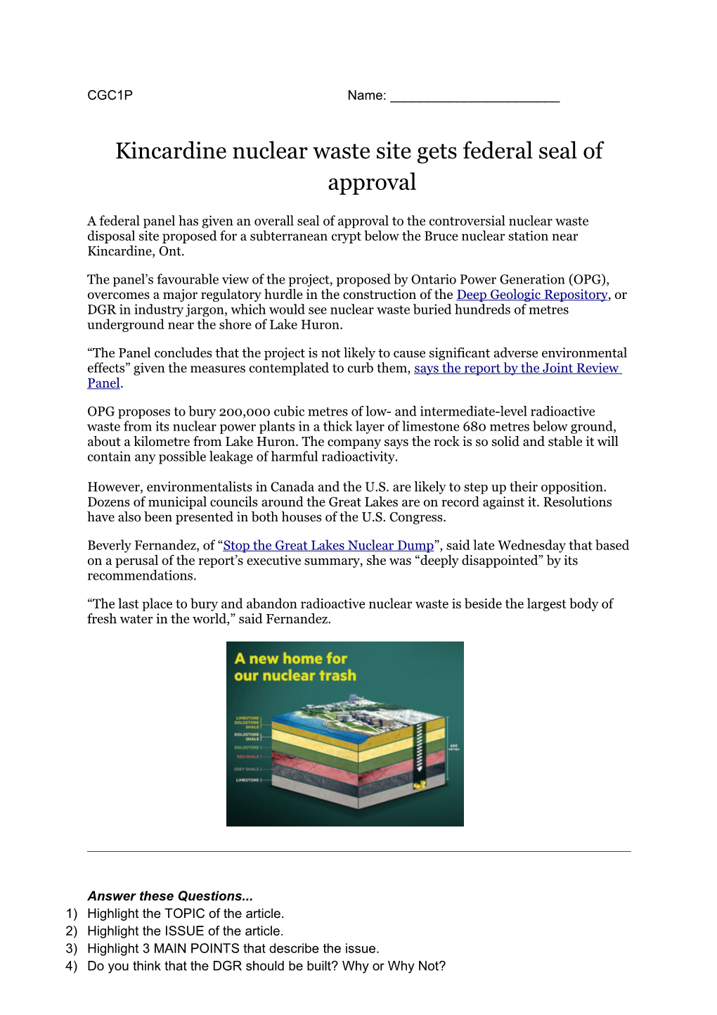 Kincardine Nuclear Waste Site Gets Federal Seal of Approval
