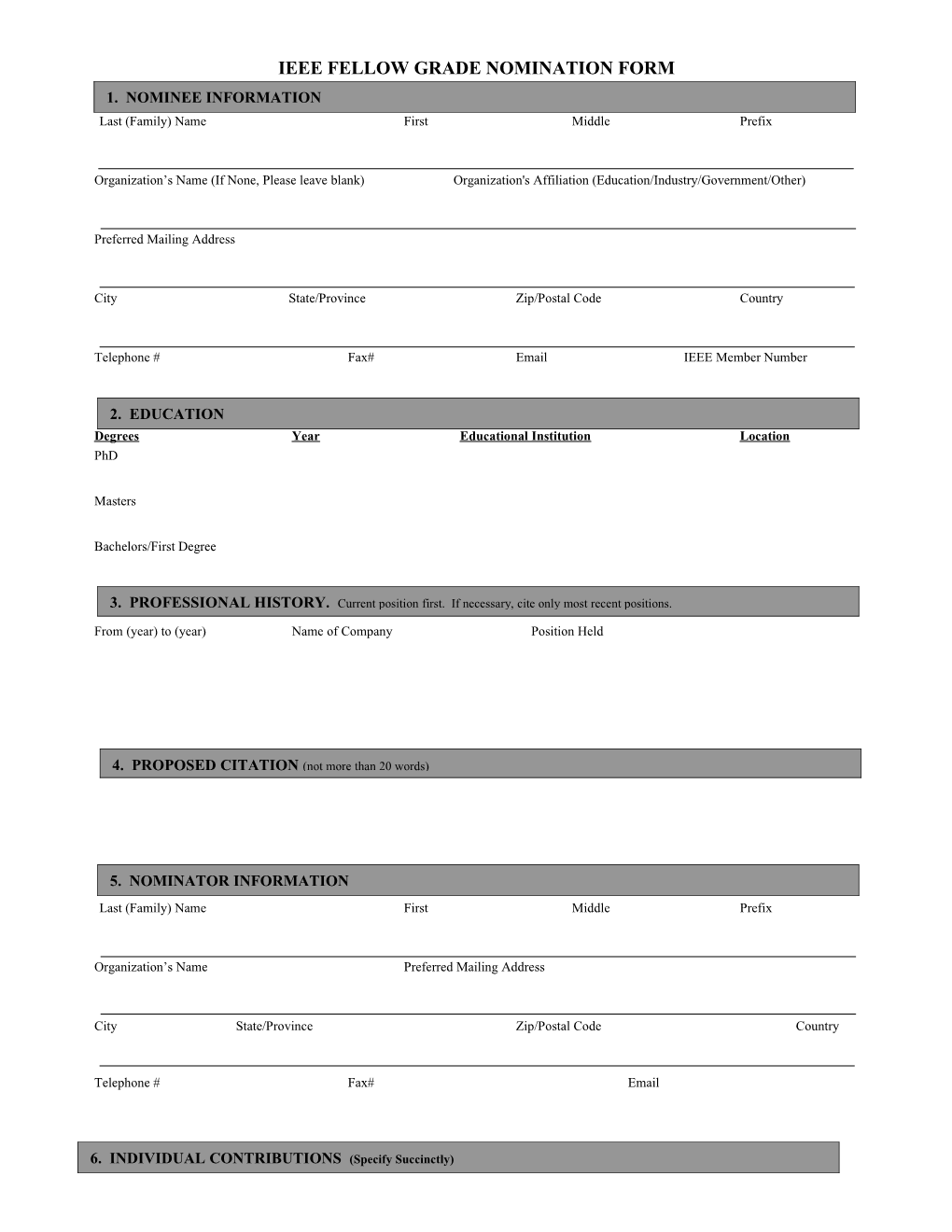 Ieee Fellow Grade Nomination Form B-27 (Submit by 15 March 1998)