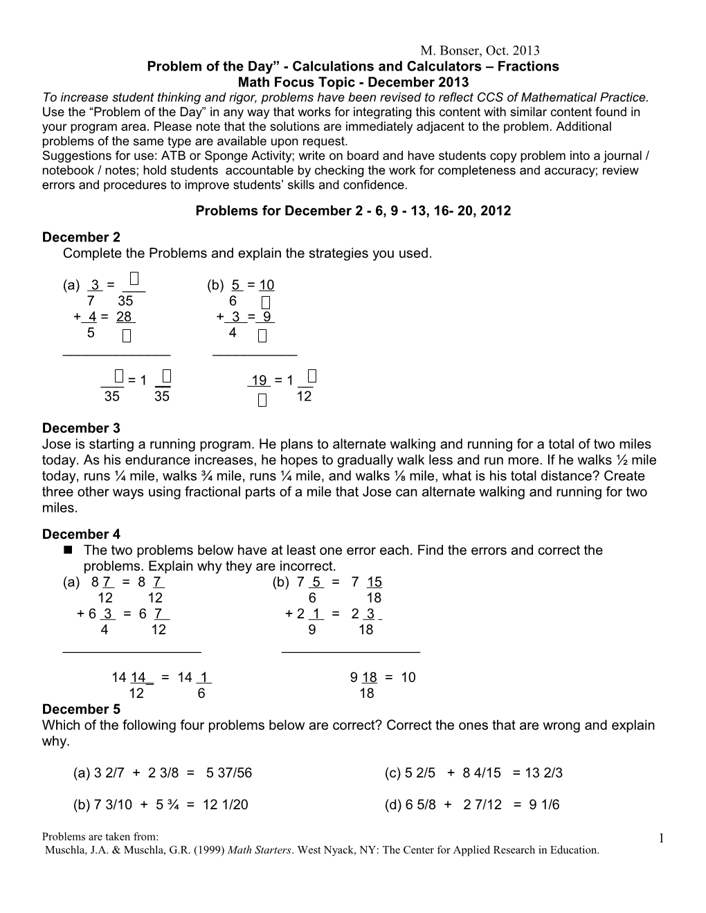 Problem of the Day - Calculations and Calculators Whole Numbers s1