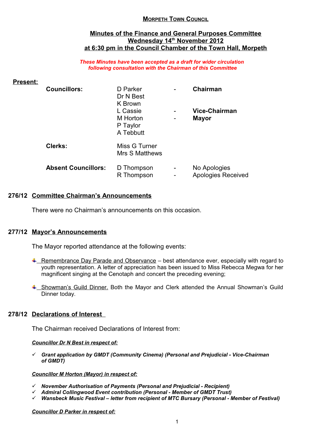 Minutes of the Finance and General Purposes Committee