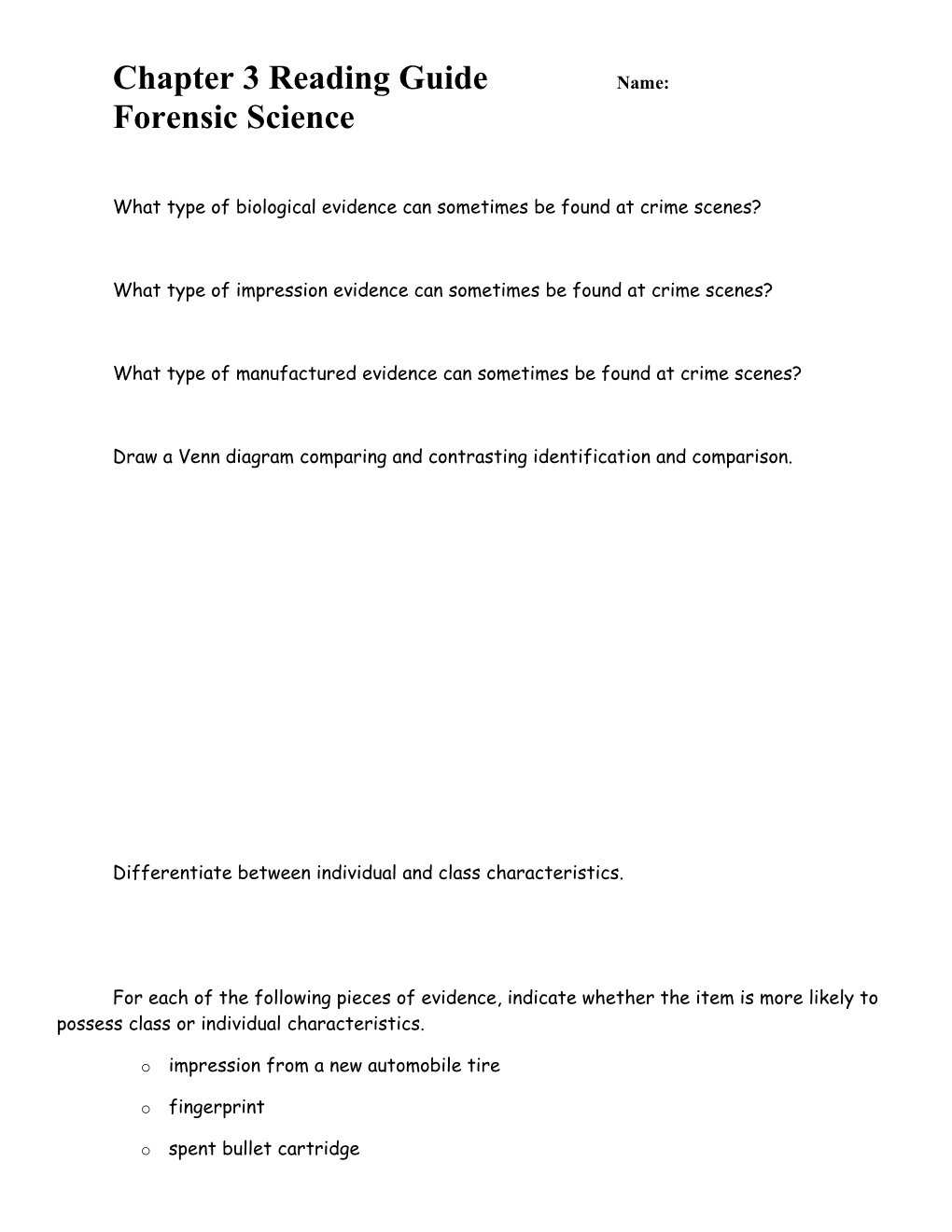 Chapter 3 Reading Guide Name: Forensic Science