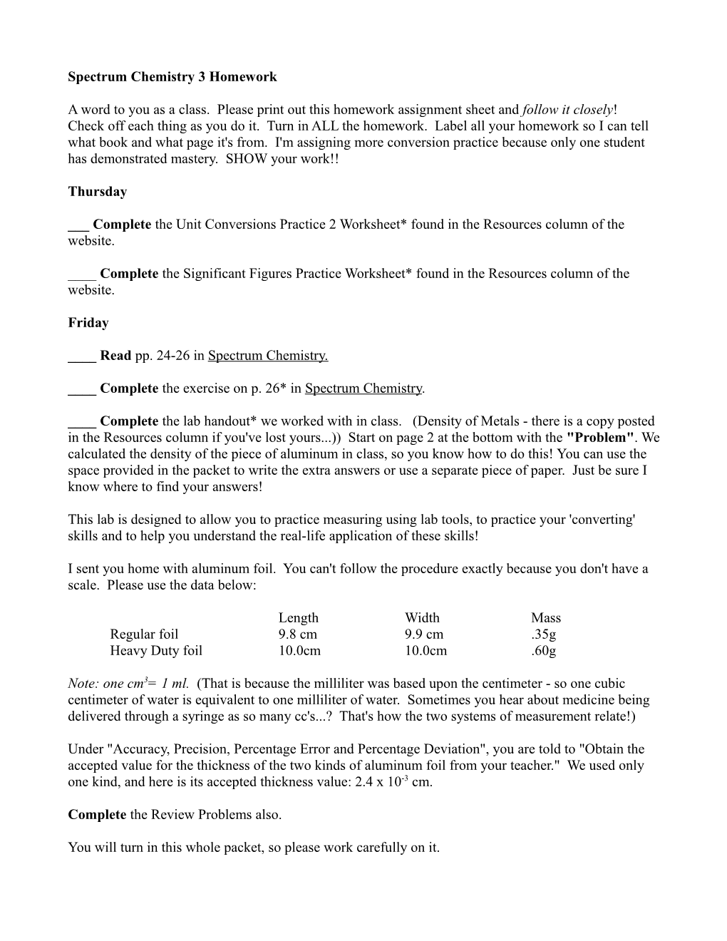 Spectrum Chemistry 3 Homework