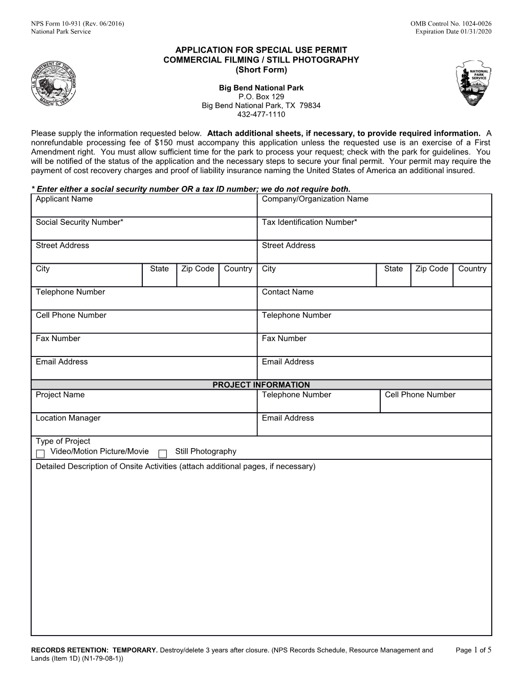 NPS Form 10-931 (Rev. 06/2016) OMB Control No. 1024-0026