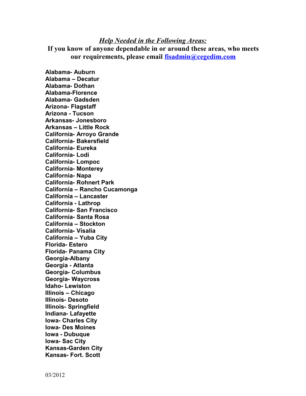 FIS Vacant Territories