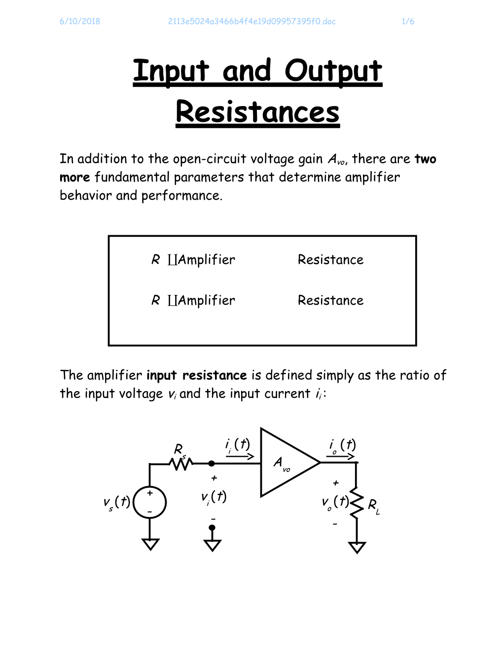 Input and Output Resistances