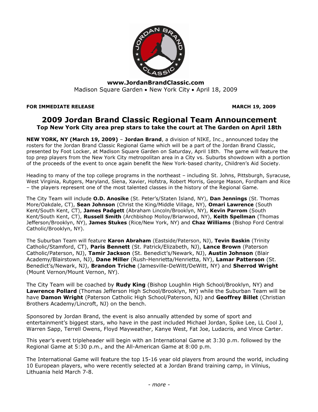 2009 Jordan Brand Classic Regional Teamannouncement