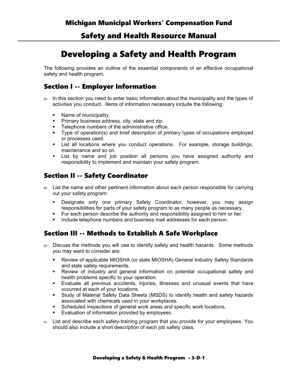 Developing a Safety and Health Program