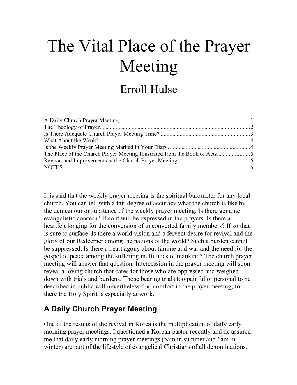 The Vital Place of the Prayer Meeting
