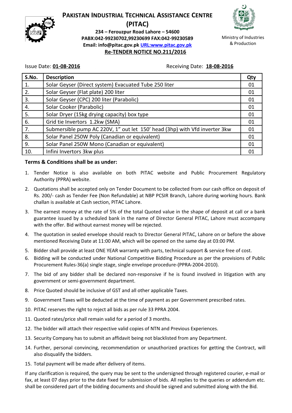 Price of Tender Form Rs 500/-