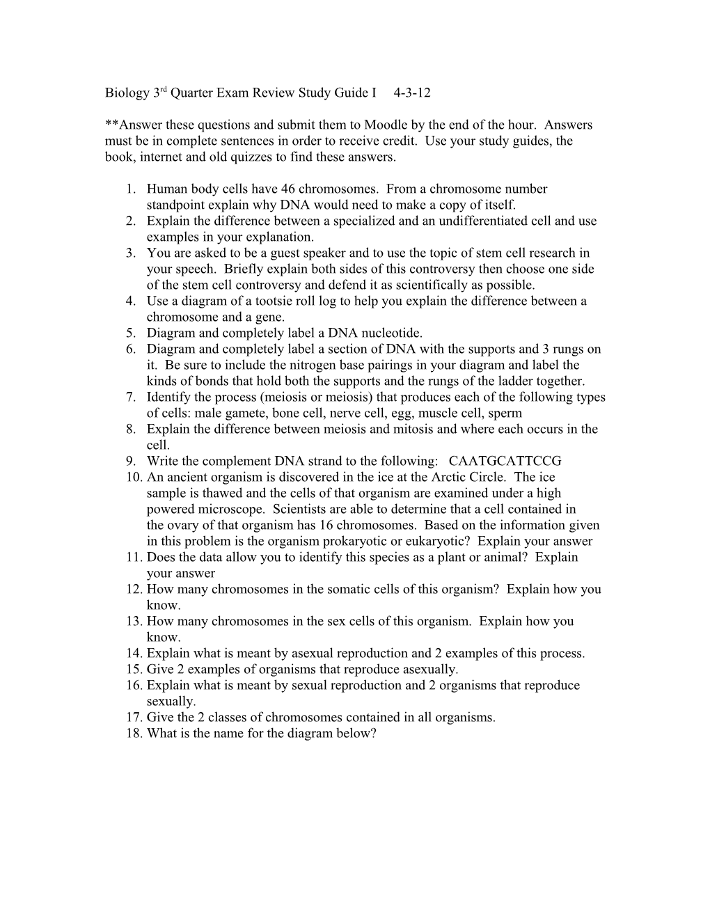 Biology 3Rd Quarter Exam Review Study Guide I 4-6-09