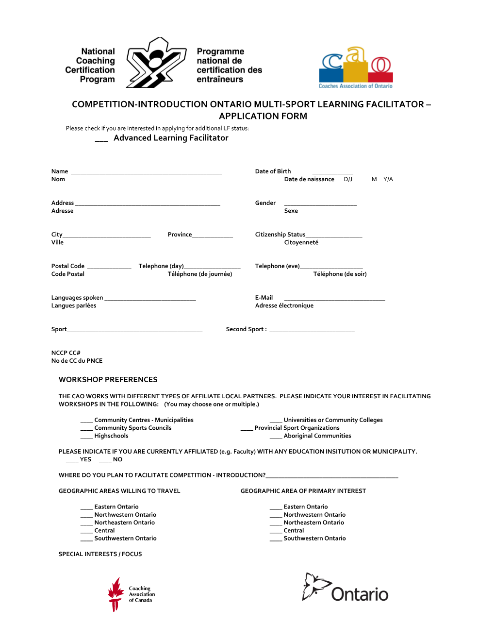 Competition-Introductionontario Multi-Sport Learning Facilitator Application Form