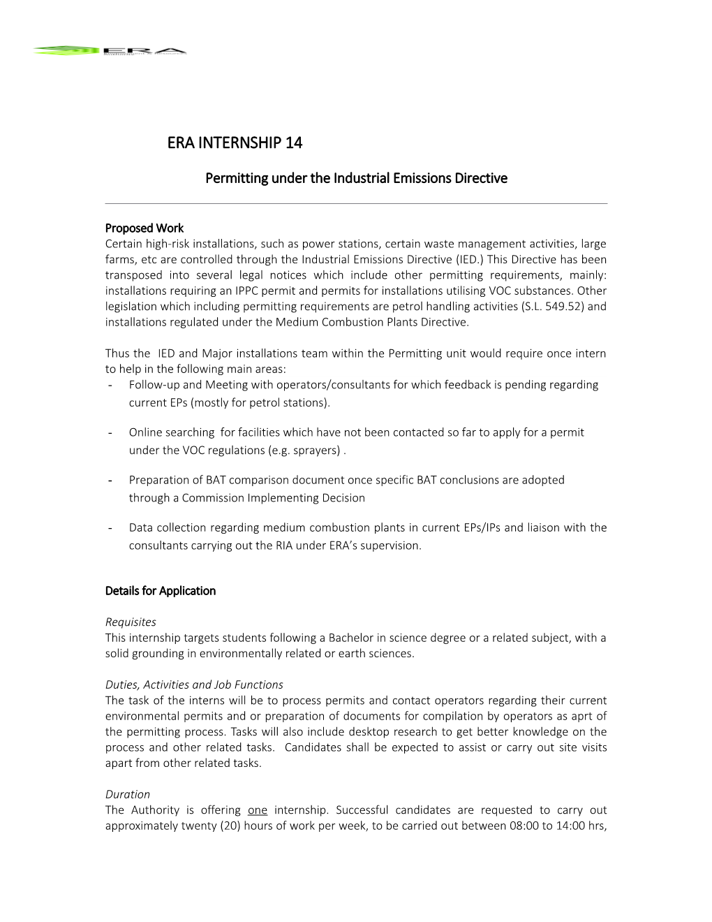 ERA-Internship-IED and Major Eps 21Mar18