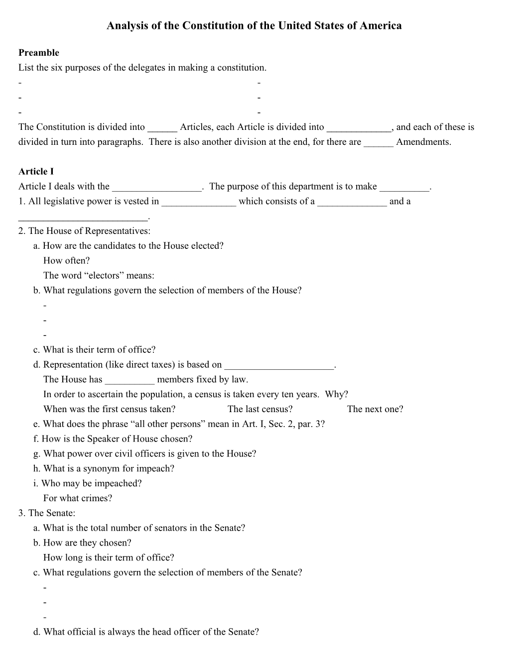 Analysis of the Constitution of the United States of America