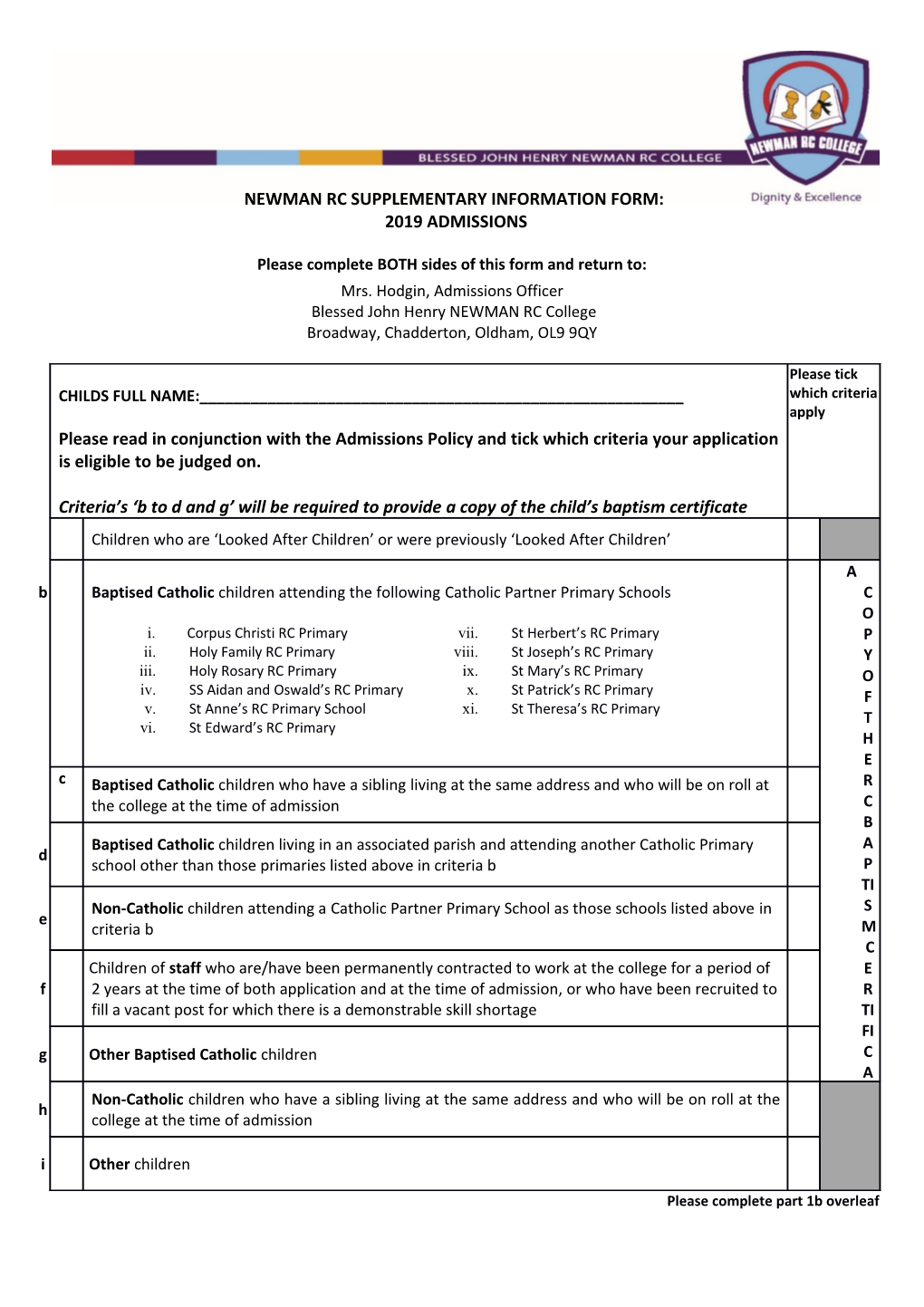 Newman Rc Supplementary Information Form