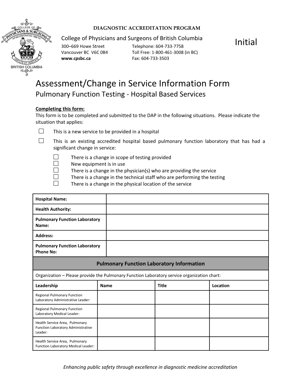 Initial Assessment/Change in Service Information Form