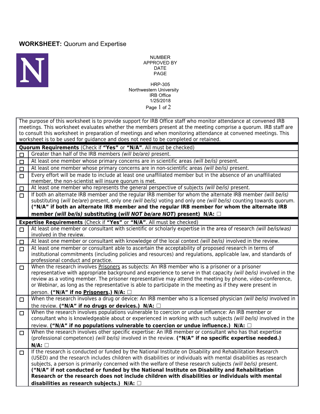 WORKSHEET: Quorum and Expertise