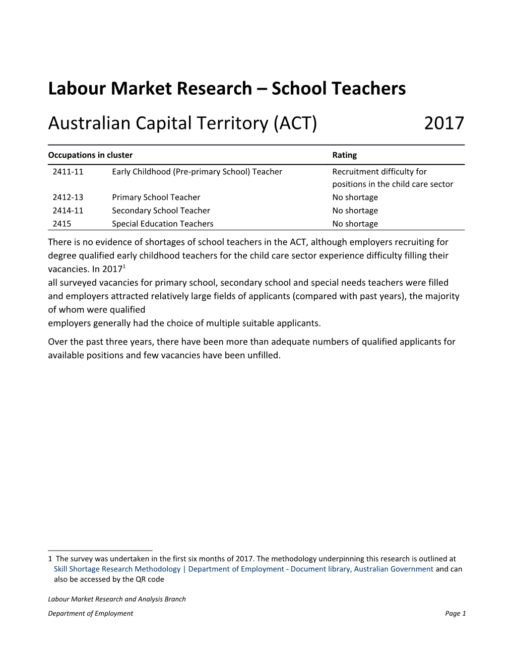 Labour Market Research School Teachers