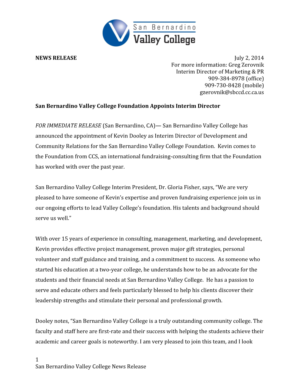 San Bernardino Valley College Foundation Appoints Interim Director