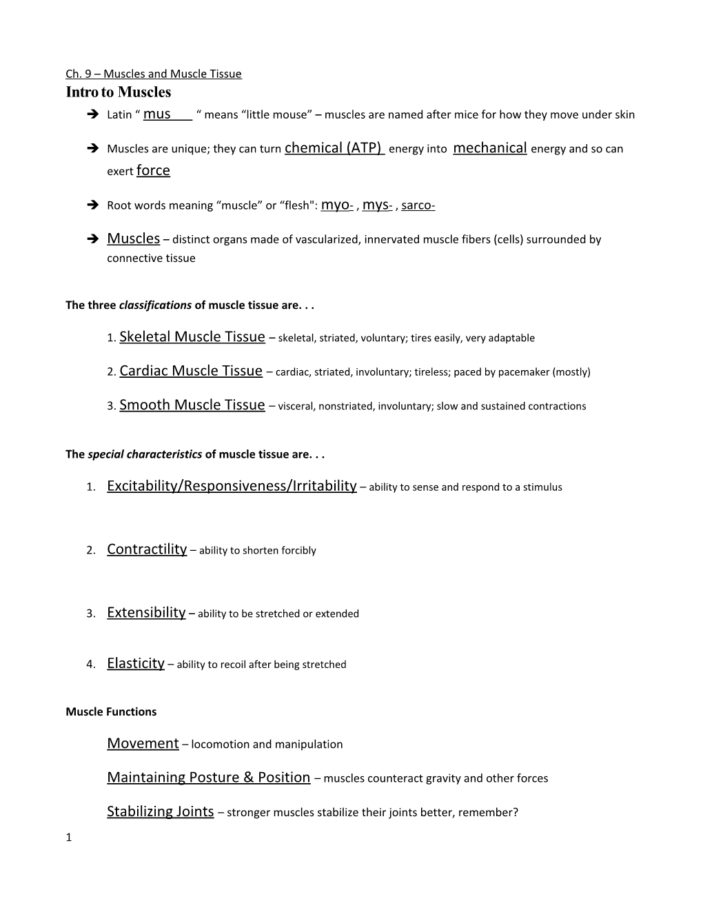 Ch. 9 Muscles and Muscle Tissue