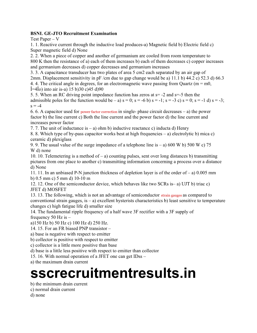 BSNL GE-JTO Recruitment Examination