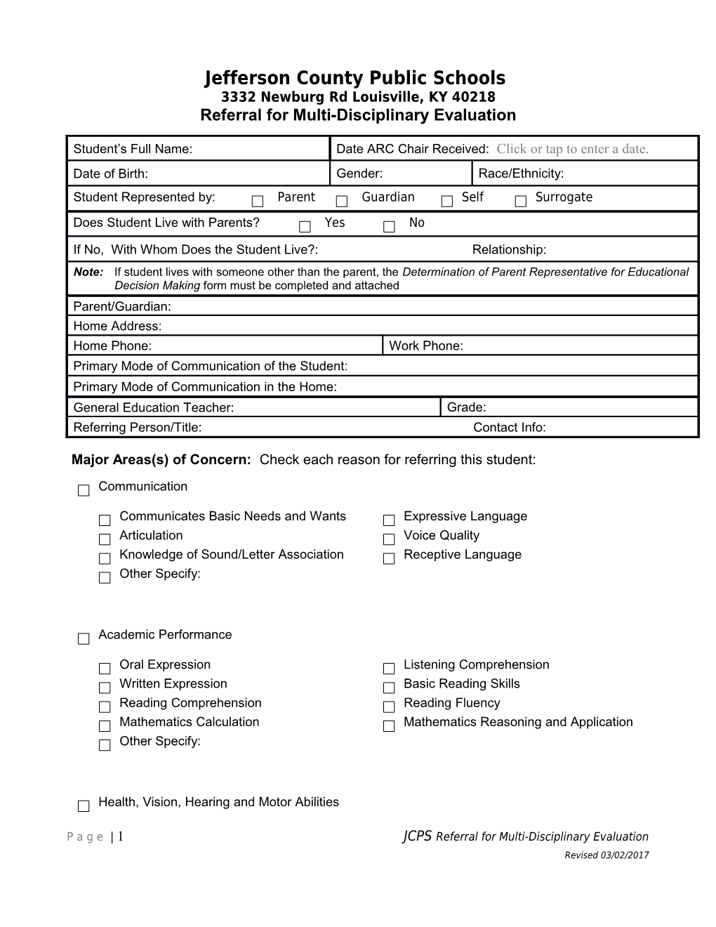 Referral for Multi Disciplnary Evaluation