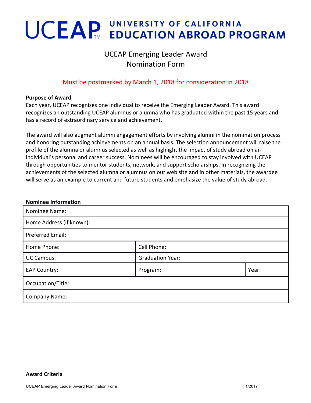 UCEAP Emerging Leader Award