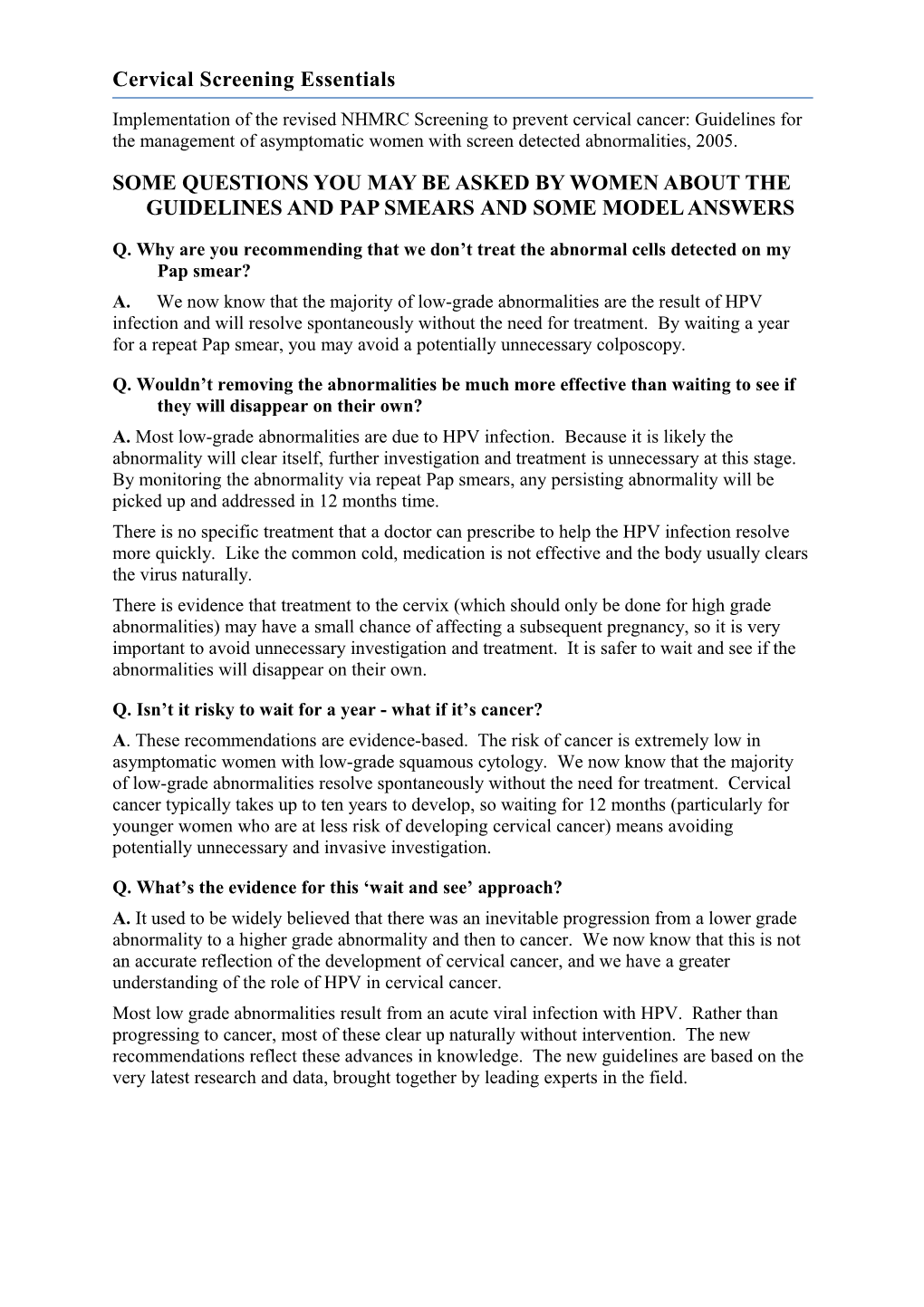 Question and Answer Factsheet