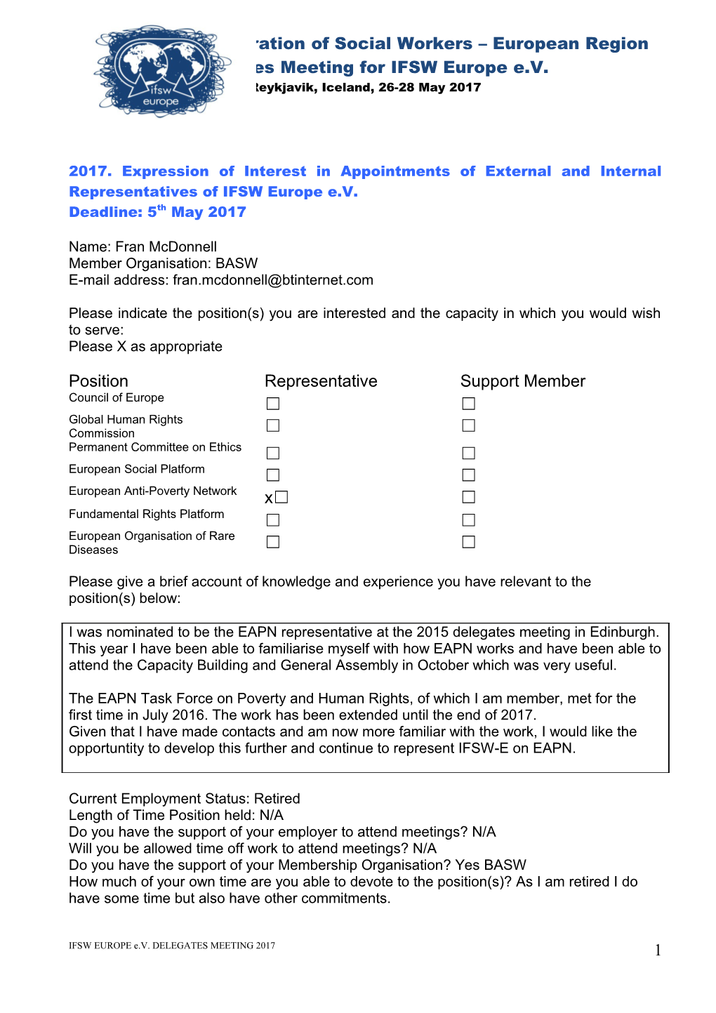 2017. Expression of Interest in Appointments of External and Internalrepresentatives Of