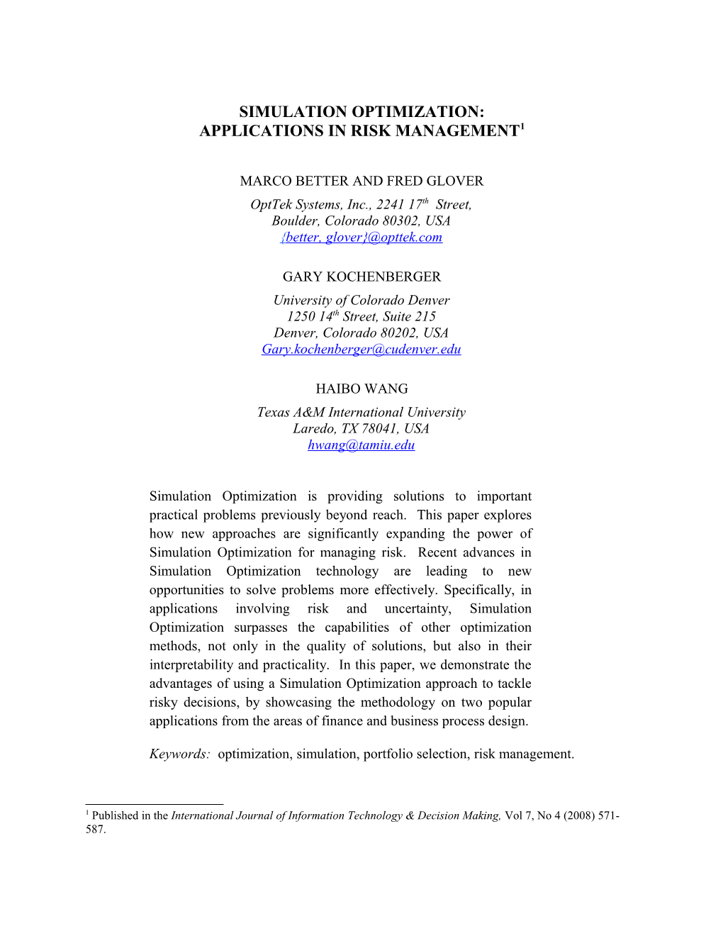 Simulation Optimization Applications in Risk Management 19