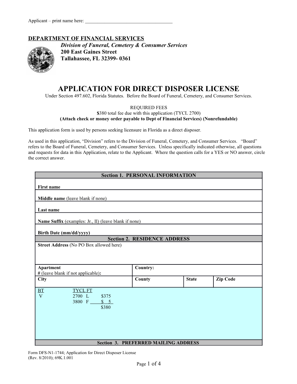 Application for Direct Disposer License