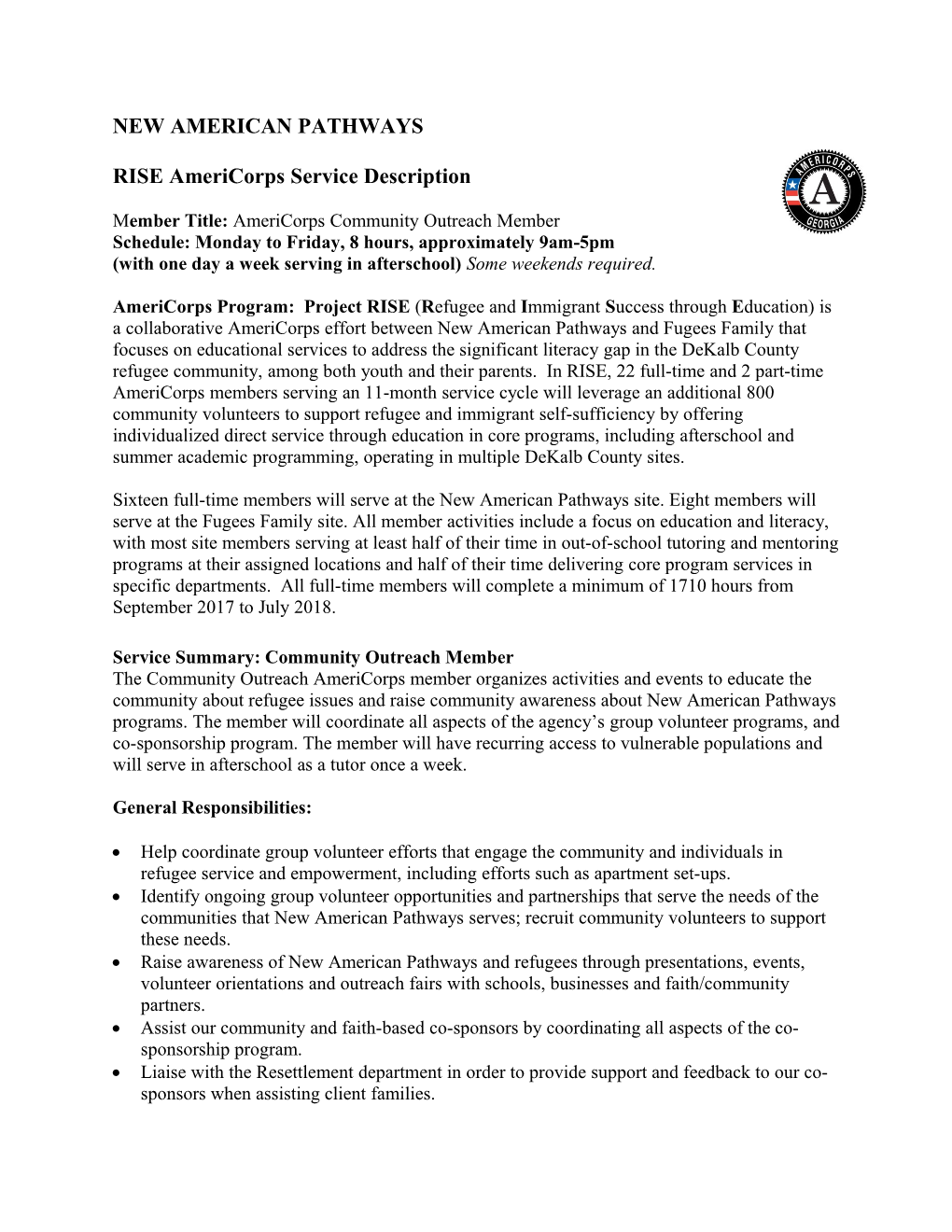 RISE Americorps Service Description