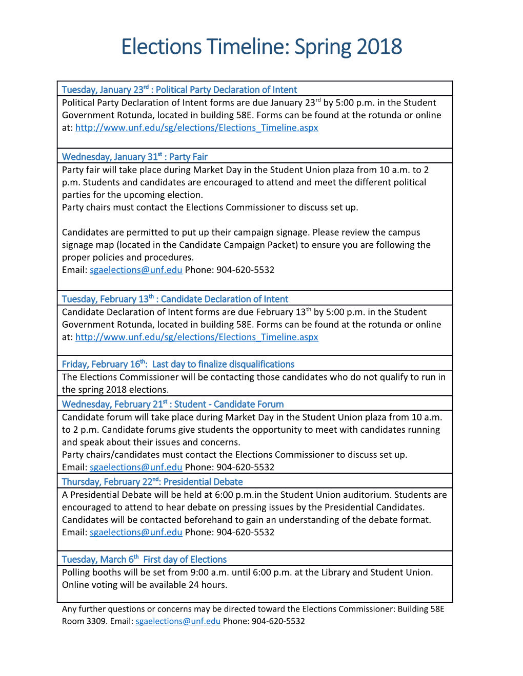 Elections Timeline: Spring 2018