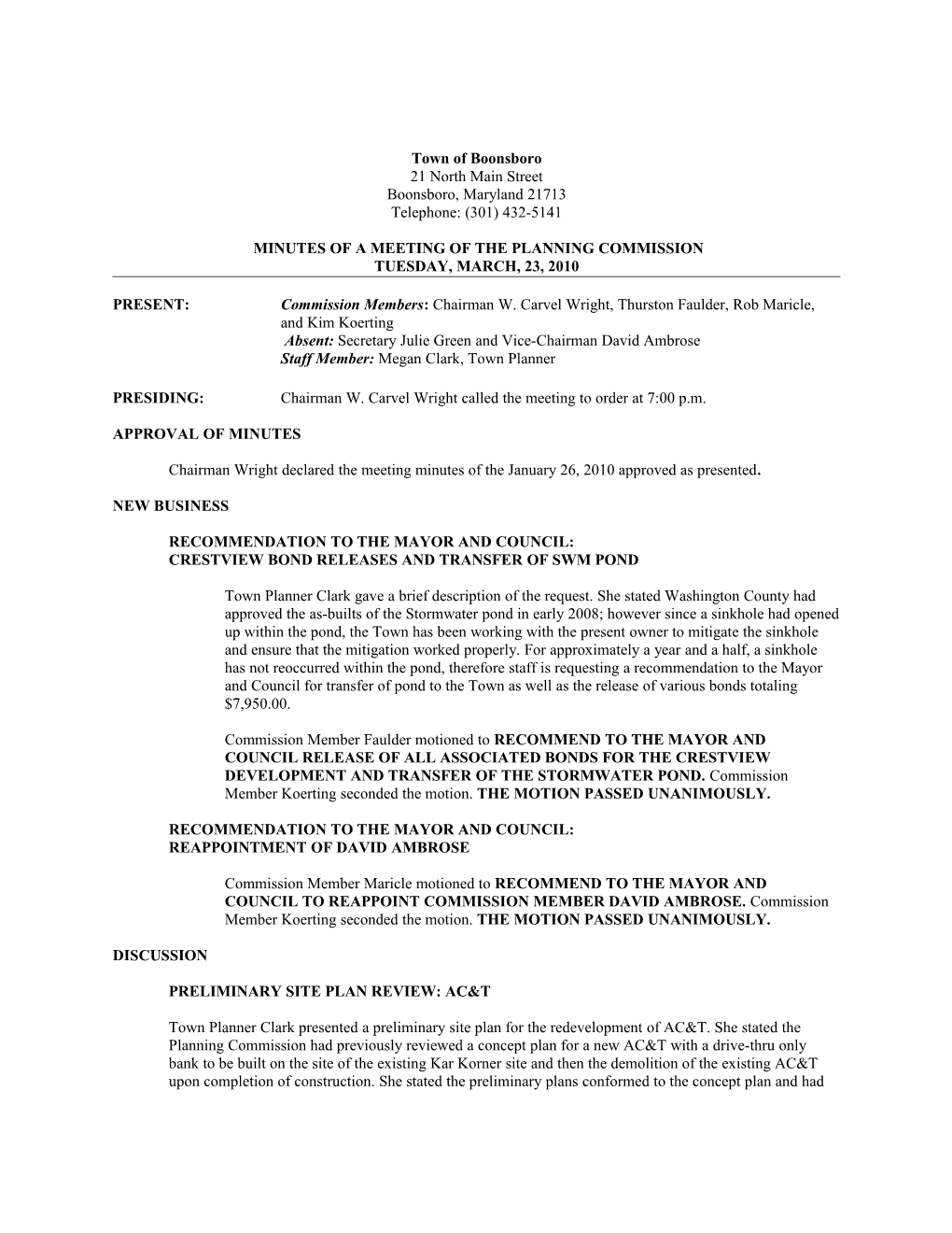 Boonsboro Planning Commission Minutes s2