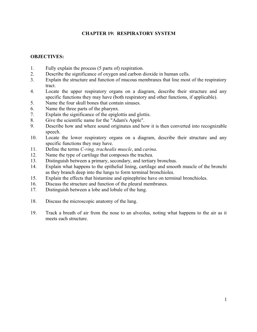 Chapter 19: Respiratory System