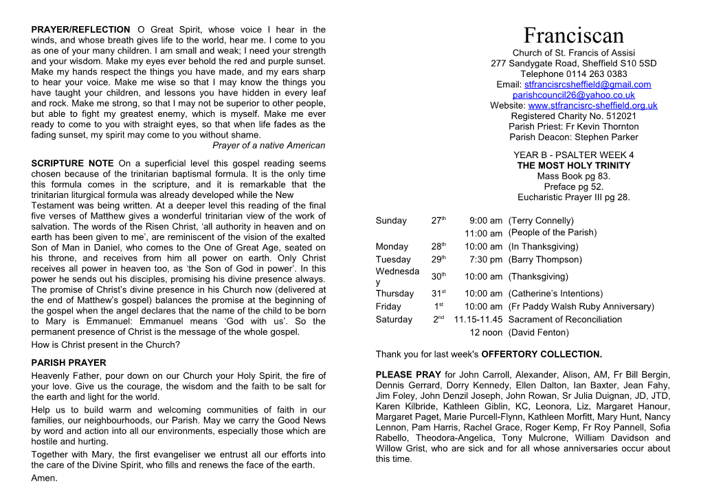 Franciscan Newsletter: the Most Holy Trinity
