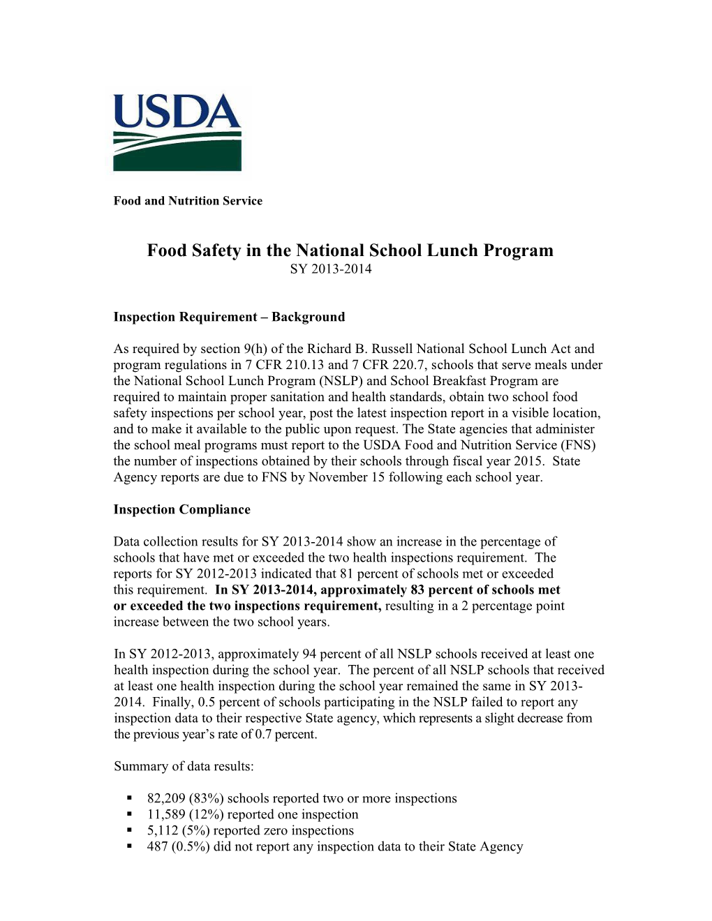 Food Safety in the National School Lunch Program