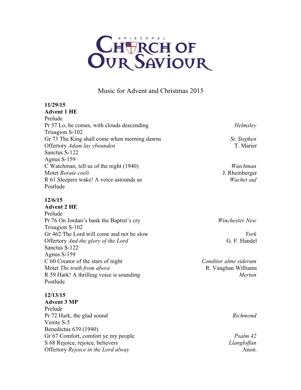 Music for Advent and Christmas 2015