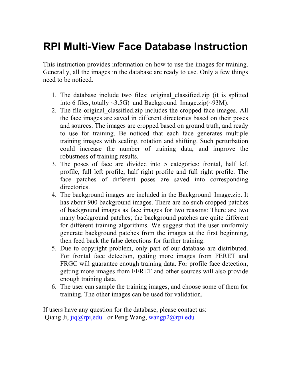 RPI Multi-View Face Database Instruction