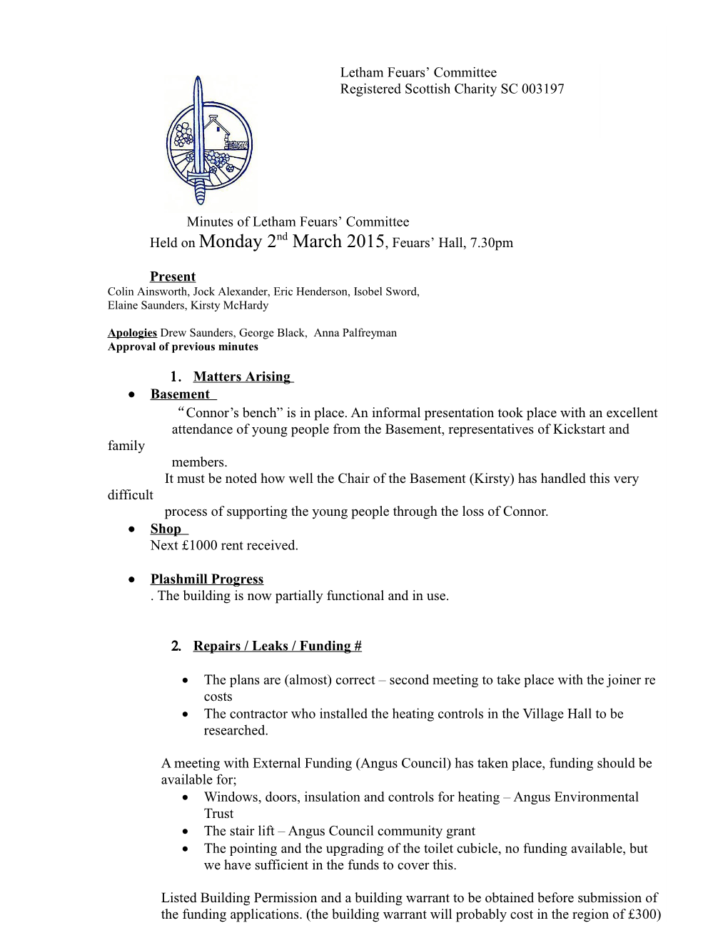 Minutes of Letham Feuars Committee