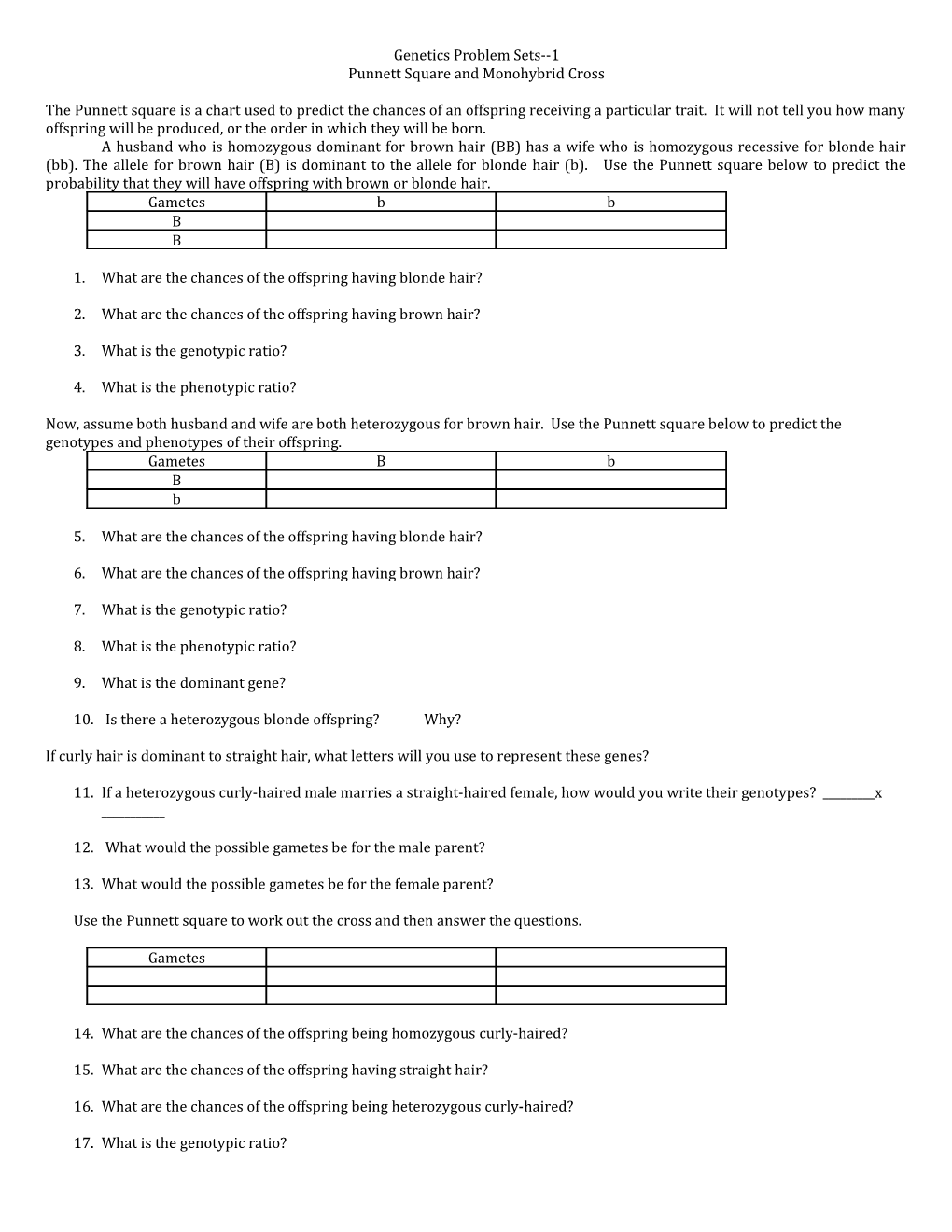 Genetics Problem Sets