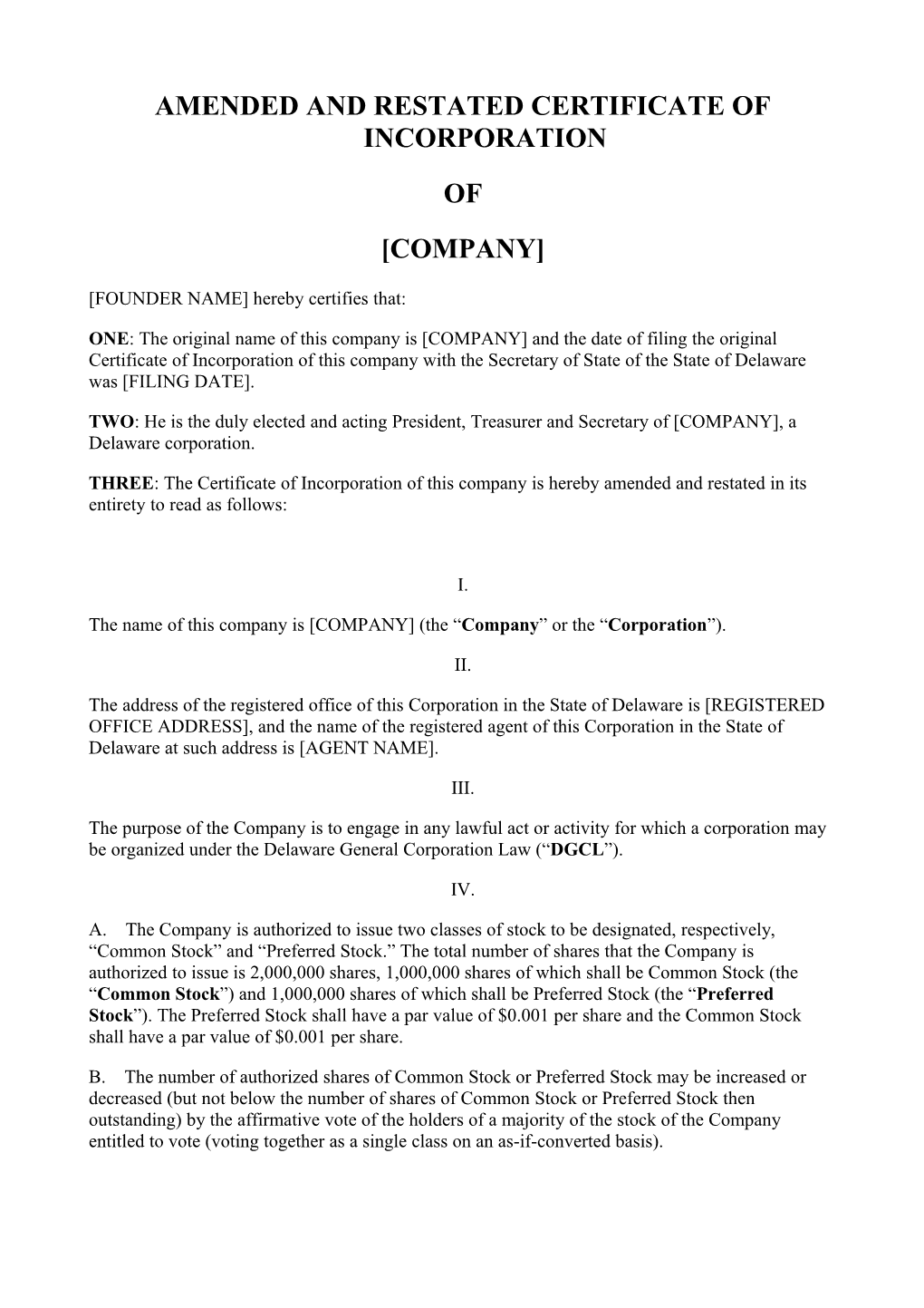 Amended and Restated Certificate of Incorporation