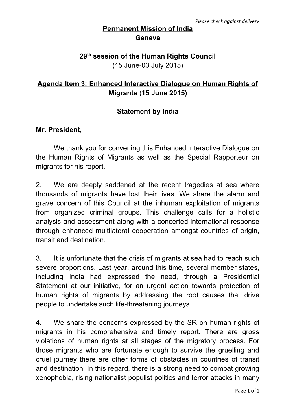 29Th Session of the Human Rights Council