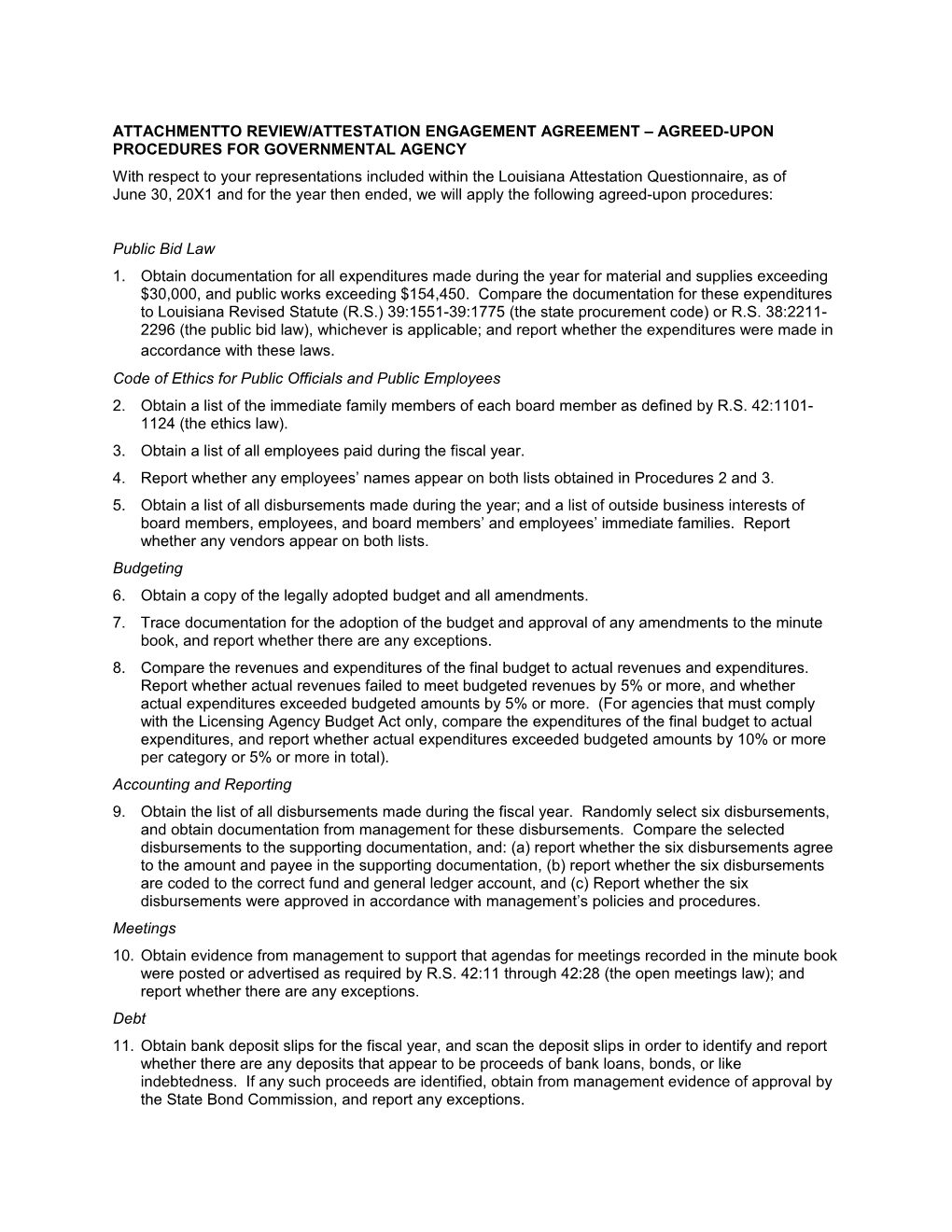 Attachmentto Review/Attestation Engagement Agreement Agreed-Upon Procedures for Governmental
