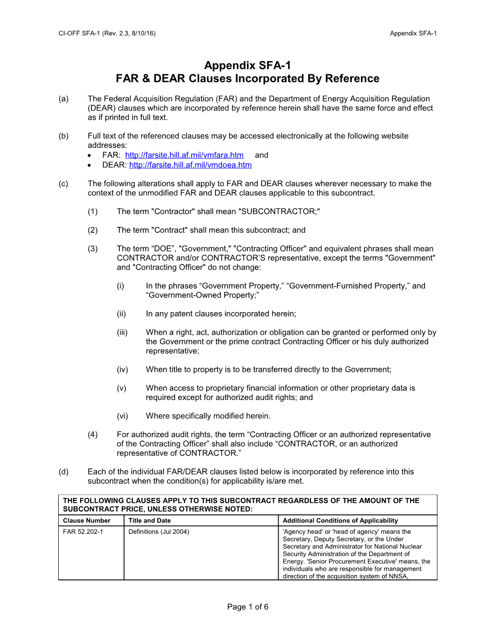 FAR & DEAR Clauses Incorporated by Reference