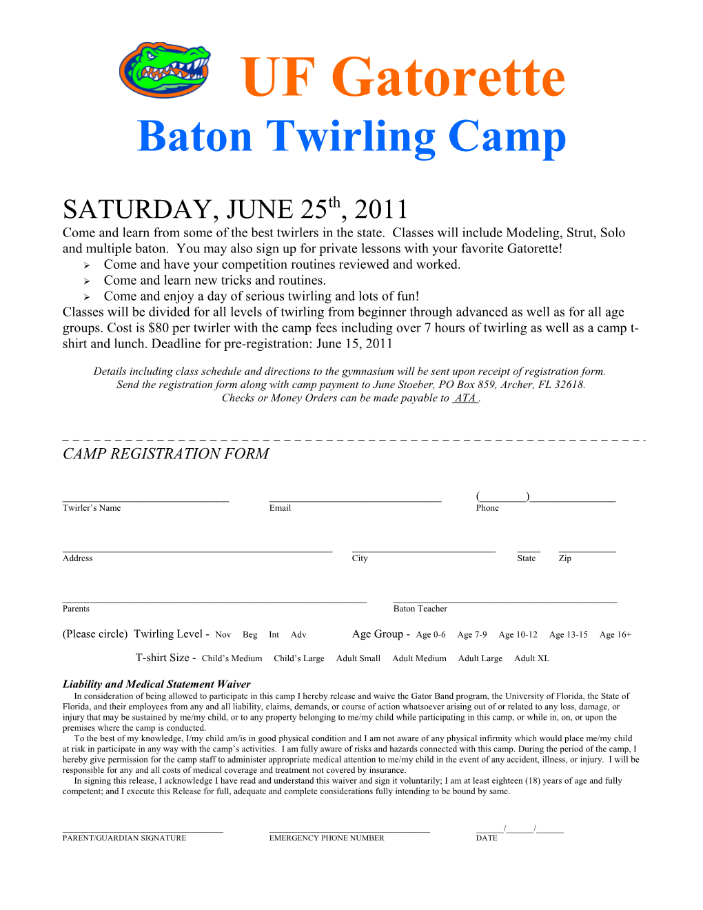Baton Twirling Camp