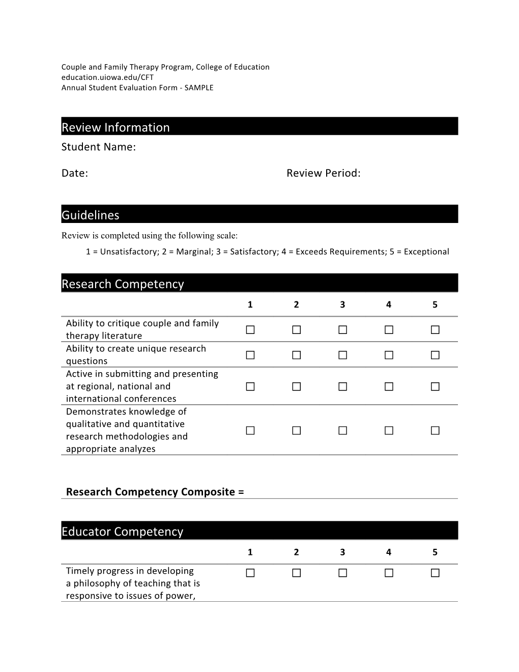 Annual Student Evaluation Form - SAMPLE
