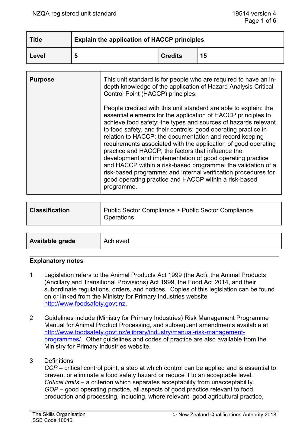 19514 Explain the Application of HACCP Principles