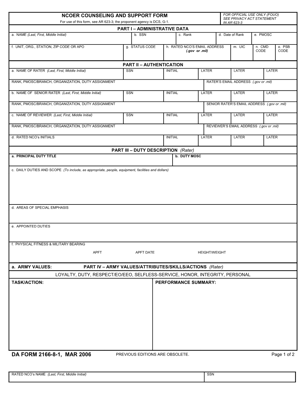 Ncoer Counseling and Support Form