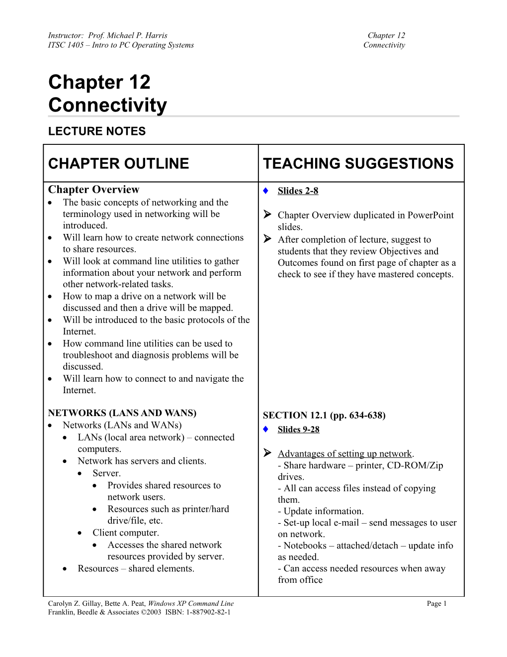 Instructor: Prof. Michael P. Harris Chapter 12